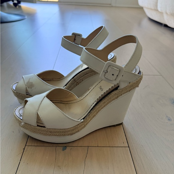 Christian Louboutin Shoes - Christian Louboutin Cream White Espadrille Wedge Sandals